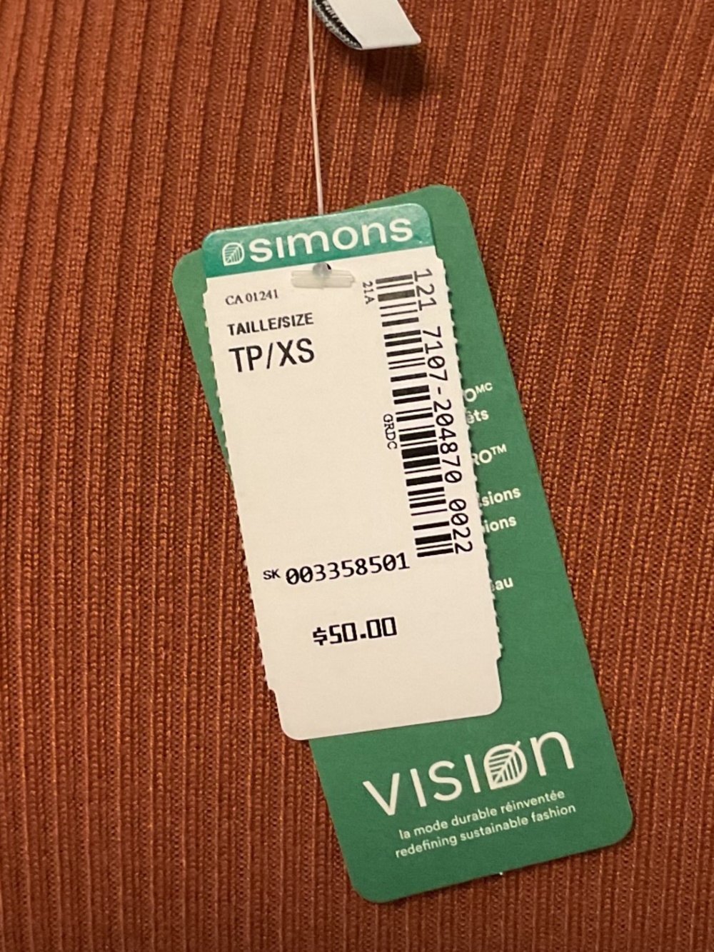 💐NWT💐TWIK par Simons Rust Ribbed knit crop top - size XS - Picture 3 of 5
